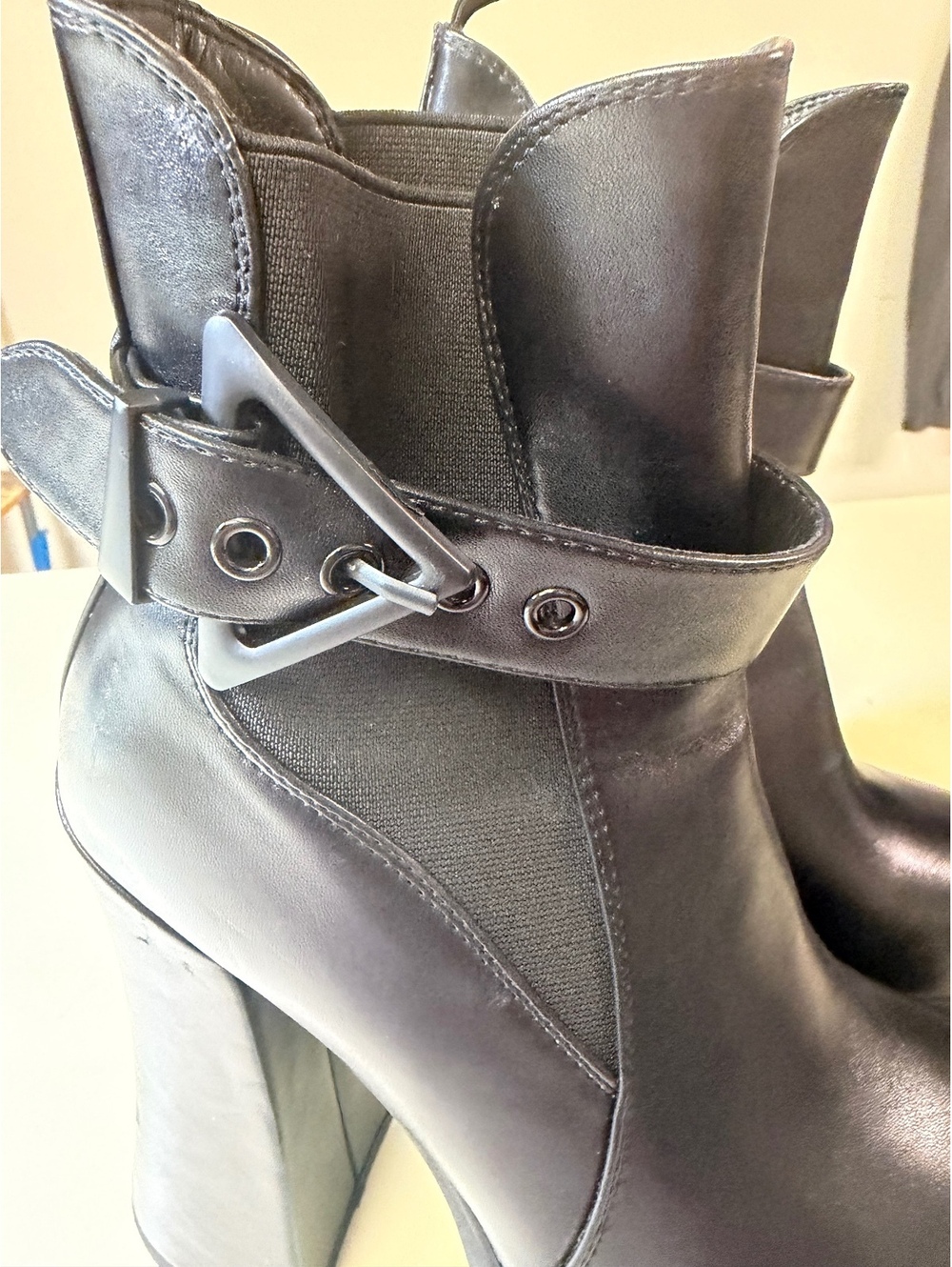 Black Platform High Heel Ankle Boots with Buckle Strap - Picture 11 of 11